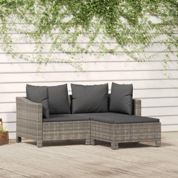 ARDEBO.de - 3-tlg. Garten-Lounge-Set mit Kissen Grau Poly Rattan
