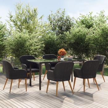 ARDEBO.de - 7-tlg. Garten-Essgruppe mit Kissen Schwarz