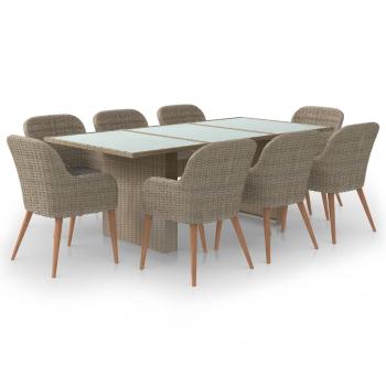 9-tlg. Garten-Essgruppe Poly Rattan Braun