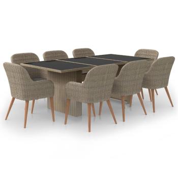 9-tlg. Garten-Essgruppe Poly Rattan Braun