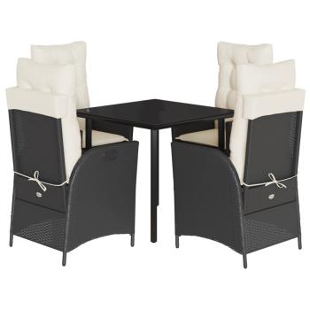 5-tlg. Garten-Essgruppe mit Kissen Schwarz Poly Rattan