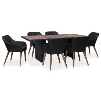 ARDEBO.de - 7-tlg. Garten-Essgruppe mit Auflagen Poly Rattan Schwarz