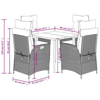 5-tlg. Garten-Essgruppe mit Kissen Schwarz Poly Rattan