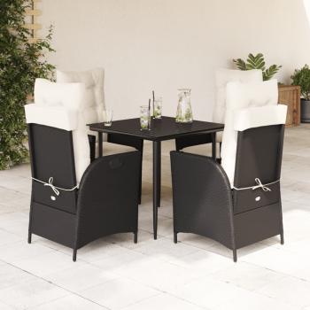 ARDEBO.de - 5-tlg. Garten-Essgruppe mit Kissen Schwarz Poly Rattan
