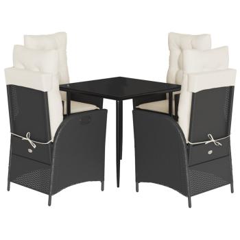 5-tlg. Garten-Essgruppe mit Kissen Schwarz Poly Rattan