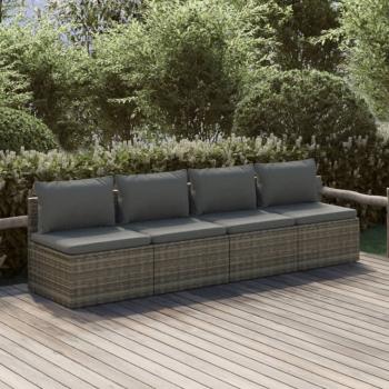 ARDEBO.de - 4-tlg. Garten-Lounge-Set mit Kissen Grau Poly Rattan