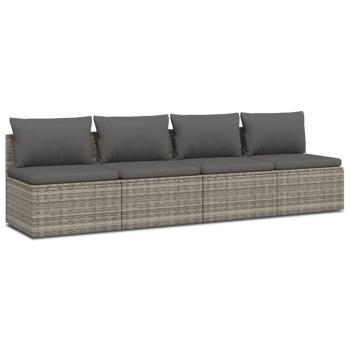 4-tlg. Garten-Lounge-Set mit Kissen Grau Poly Rattan