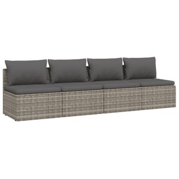 4-tlg. Garten-Lounge-Set mit Kissen Grau Poly Rattan