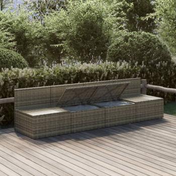4-tlg. Garten-Lounge-Set mit Kissen Grau Poly Rattan