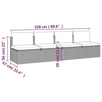 4-tlg. Garten-Lounge-Set mit Kissen Grau Poly Rattan