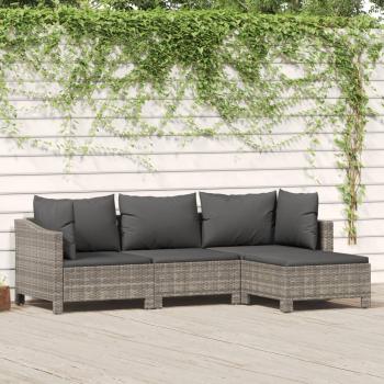 ARDEBO.de - 4-tlg. Garten-Lounge-Set mit Kissen Grau Poly Rattan