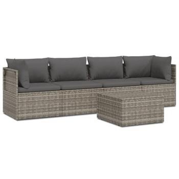 ARDEBO.de - 5-tlg. Garten-Lounge-Set mit Kissen Grau Poly Rattan