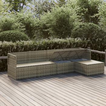 5-tlg. Garten-Lounge-Set mit Kissen Grau Poly Rattan