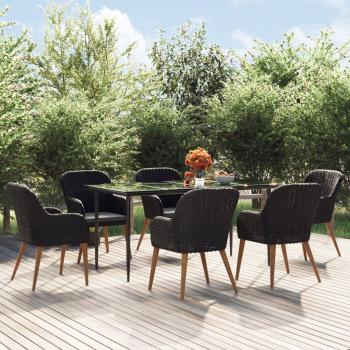 ARDEBO.de - 7-tlg. Garten-Essgruppe mit Kissen Schwarz