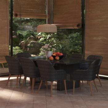 ARDEBO.de - 9-tlg. Garten-Essgruppe Poly Rattan Schwarz