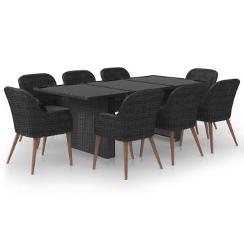 9-tlg. Garten-Essgruppe Poly Rattan Schwarz