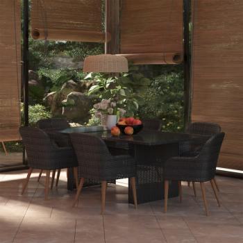 ARDEBO.de - 7-tlg. Garten-Essgruppe Poly Rattan Schwarz