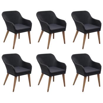 7-tlg. Garten-Essgruppe Poly Rattan Schwarz
