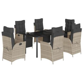 7-tlg. Garten-Essgruppe mit Kissen Hellgrau Poly Rattan
