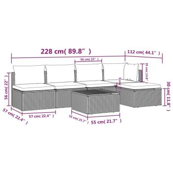 6-tlg. Garten-Lounge-Set mit Kissen Grau Poly Rattan