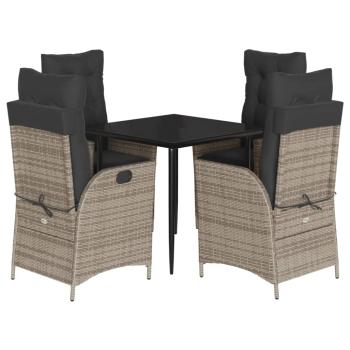 5-tlg. Garten-Essgruppe mit Kissen Grau Poly Rattan
