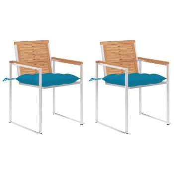 ARDEBO.de - Gartenstühle mit Kissen 2 Stk. Massivholz Teak und Stahl