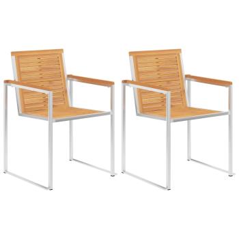 Gartenstühle mit Kissen 2 Stk. Massivholz Teak und Stahl