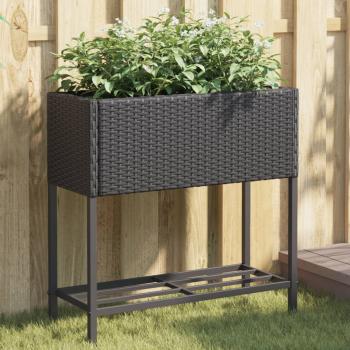 ARDEBO.de - Pflanzkübel mit Ablage Schwarz Poly Rattan