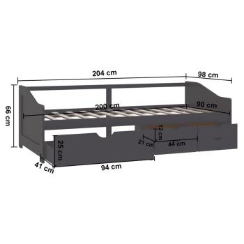 Tagesbett 3-Sitzer mit Schubladen Grau Kiefernholz 90x200 cm