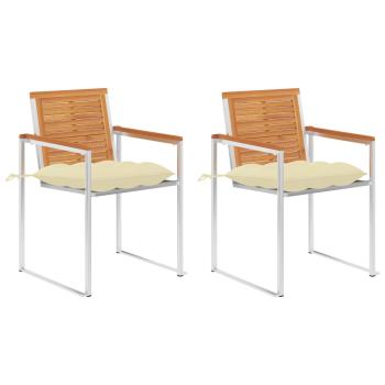 ARDEBO.de - Gartenstühle mit Kissen 2 Stk. Massivholz Akazie und Stahl