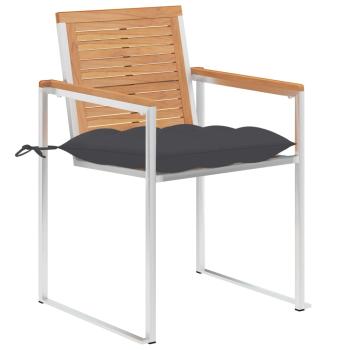 Gartenstühle mit Kissen 2 Stk. Massivholz Teak und Stahl