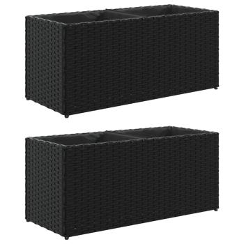 ARDEBO.de - Pflanzkübel mit 2 Töpfen 2 Stk. Schwarz 72x30x32 cm Poly Rattan