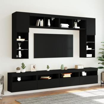 8-tlg. TV-Wohnwand mit LED-Leuchten Schwarz