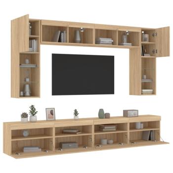 ARDEBO.de - 8-tlg. TV-Wohnwand mit LED-Leuchten Sonoma-Eiche
