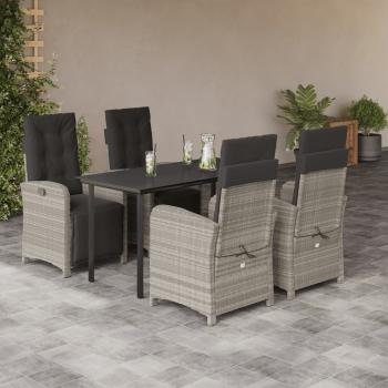 ARDEBO.de - 5-tlg. Garten-Essgruppe mit Kissen Hellgrau Poly Rattan