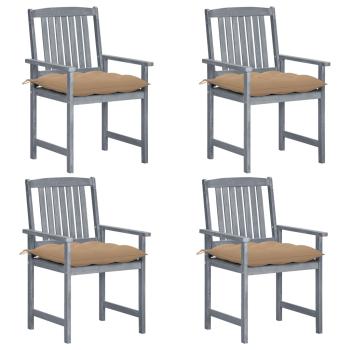 ARDEBO.de - Gartenstühle mit Kissen 4 Stk. Grau Massivholz Akazie