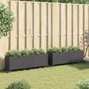 Pflanzkübel mit Rollen 2 Stk. Schwarz 107x32x38 cm Poly Rattan