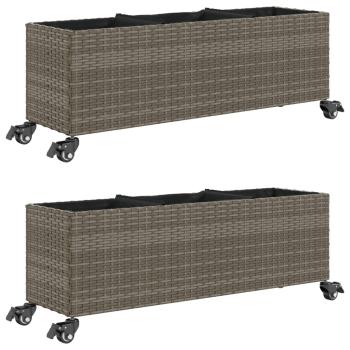 ARDEBO.de - Pflanzkübel mit Rollen 2 Stk. Grau 107x32x38 cm Poly Rattan