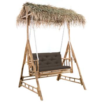 ARDEBO.de - Hollywoodschaukel mit Palmblättern und Kissen 202 cm Bambus