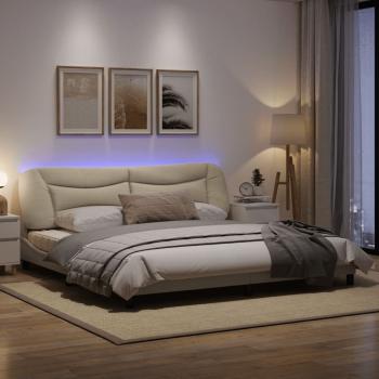 Bettgestell mit LED ohne Matratze Creme 200x200 cm Stoff
