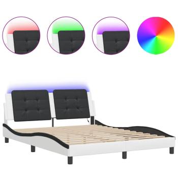 Bettgestell mit LED Weiß und Schwarz 160x200 cm Kunstleder