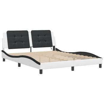 Bettgestell mit LED Weiß und Schwarz 160x200 cm Kunstleder