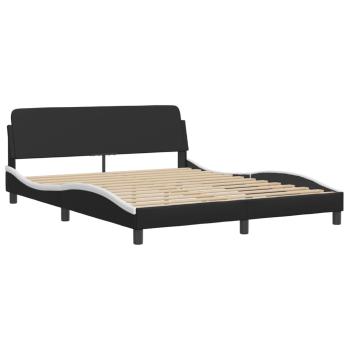 Bettgestell mit LED Weiß und Schwarz 160x200 cm Kunstleder