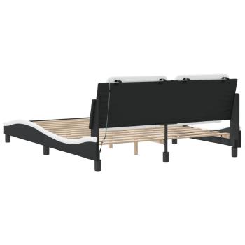 Bettgestell mit LED Weiß und Schwarz 160x200 cm Kunstleder