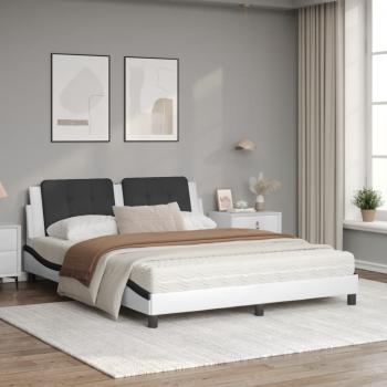 Bett mit Matratze Weiß und Schwarz 160x200 cm Kunstleder
