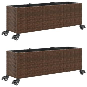 Pflanzkübel mit Rollen 2 Stk. Braun 107x32x38 cm Poly Rattan