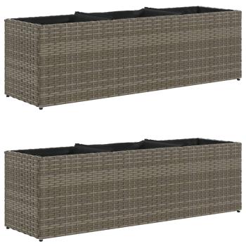 Pflanzkübel mit 3 Töpfen 2 Stk. Grau 105x30x32 cm Poly Rattan