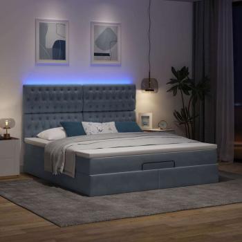 Ottoman-Bett mit Matratzen & LEDs Dunkelgrau 160x200 cm Samt
