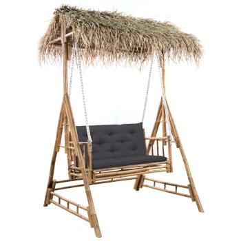 ARDEBO.de - Hollywoodschaukel mit Palmblättern und Kissen 202 cm Bambus