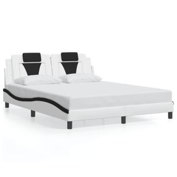 ARDEBO.de - Bettgestell mit LED Weiß und Schwarz 160x200 cm Kunstleder